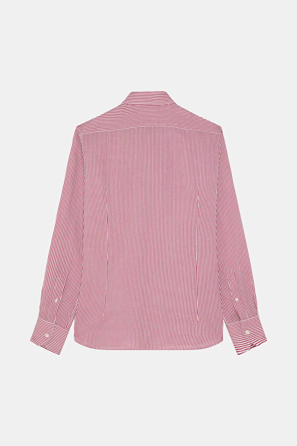 Burgundy Striped Linen Men's Shirt 2