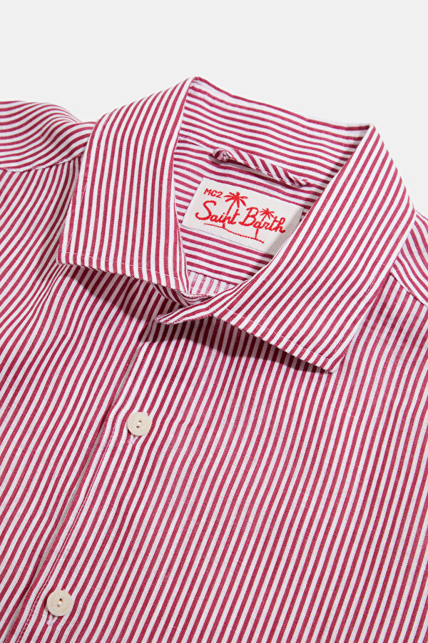 Burgundy Striped Linen Men's Shirt 3