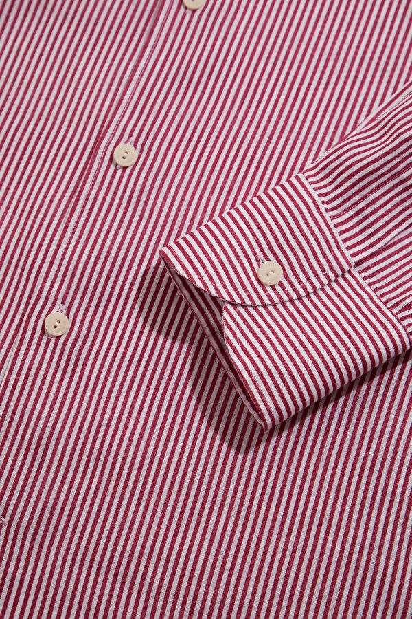 Burgundy Striped Linen Men's Shirt 4