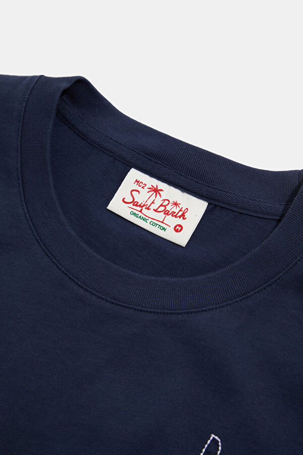 Navy Blue Crew Neck Printed Men's T-Shirt 3