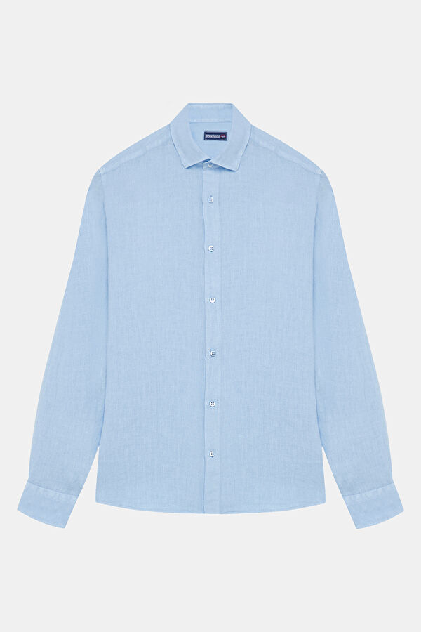 Blue Linen Regular Men's Shirt 5