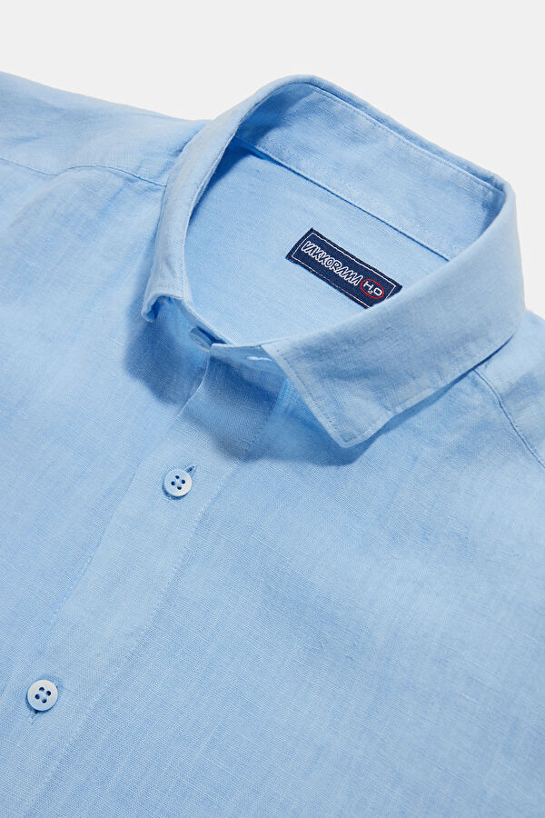 Blue Linen Regular Men's Shirt 7