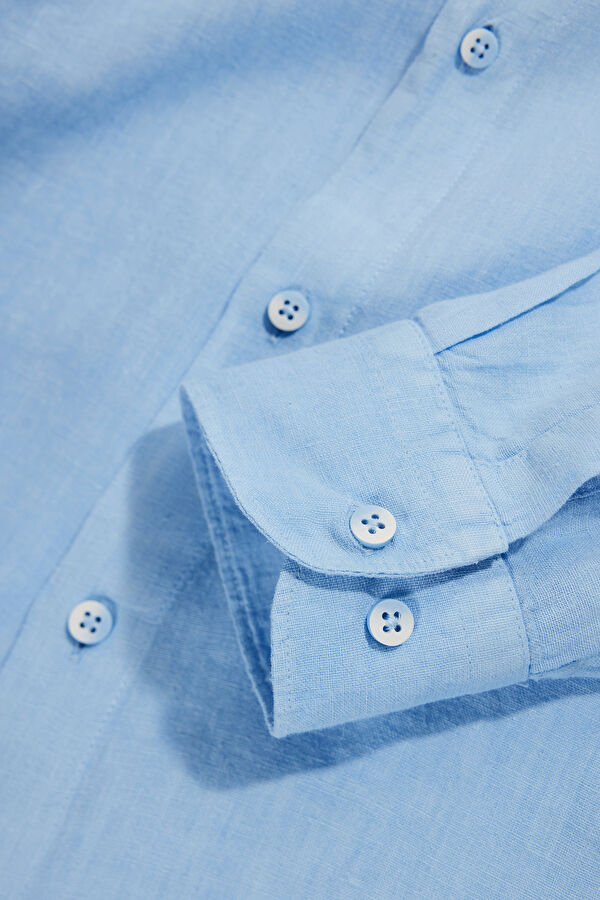 Blue Linen Regular Men's Shirt 8