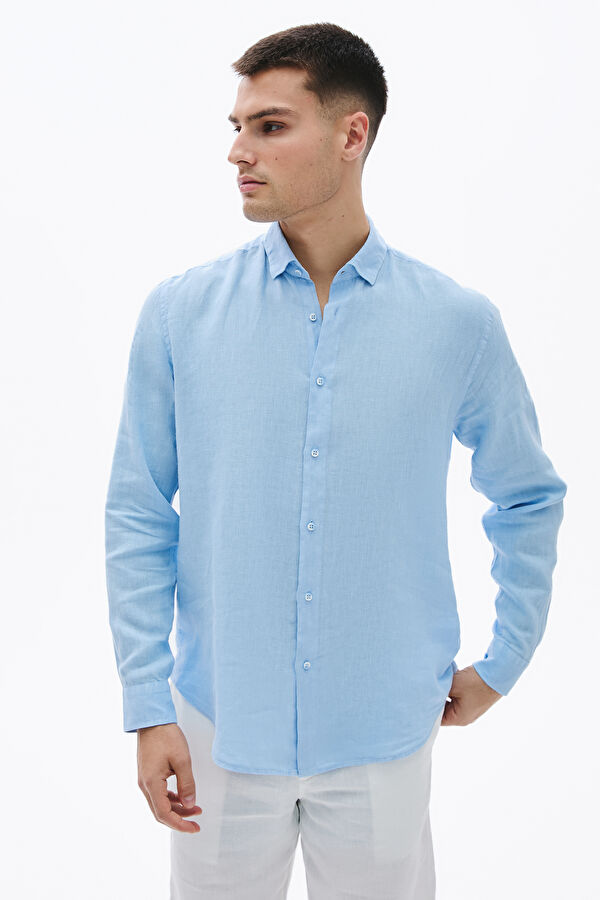 Blue Linen Regular Men's Shirt