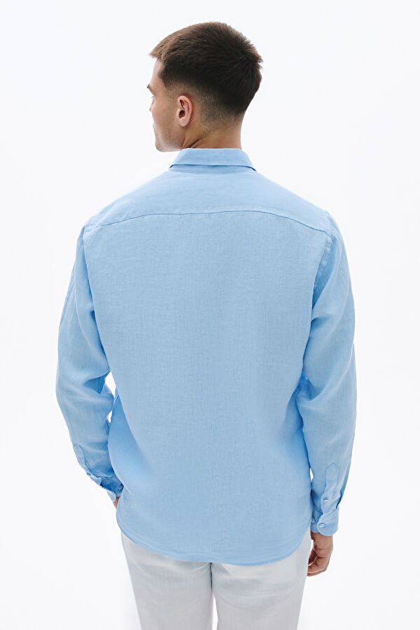 Blue Linen Regular Men's Shirt 2