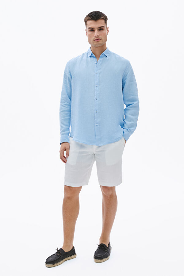 Blue Linen Regular Men's Shirt 3