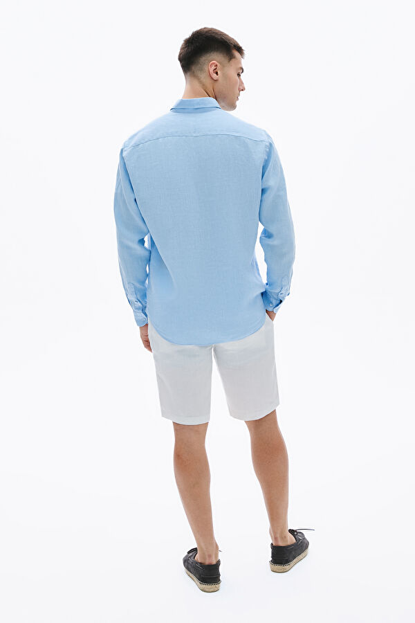 Blue Linen Regular Men's Shirt 4