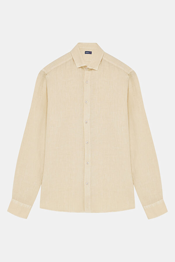 Beige Linen Regular Men's Shirt 3