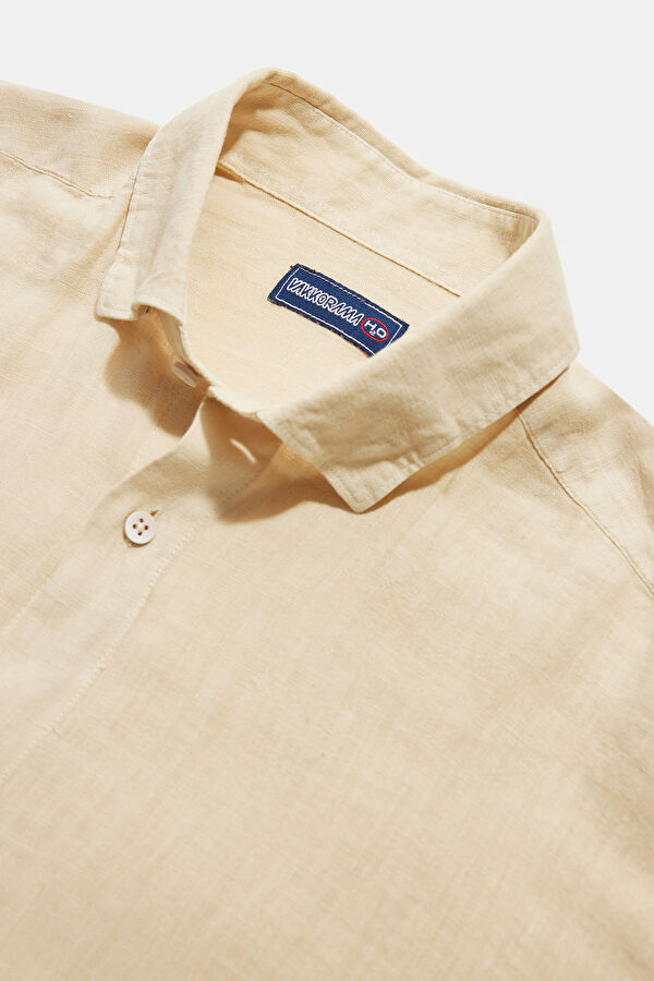 Beige Linen Regular Men's Shirt 5