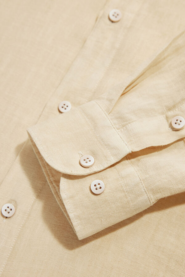 Beige Linen Regular Men's Shirt 6