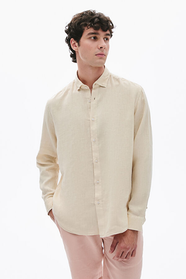 Beige Linen Regular Men's Shirt