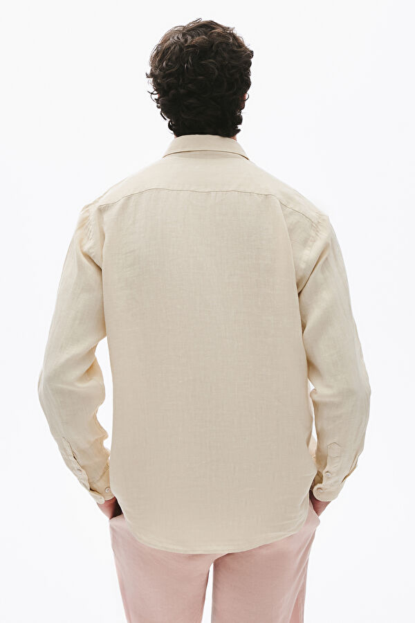 Beige Linen Regular Men's Shirt 2
