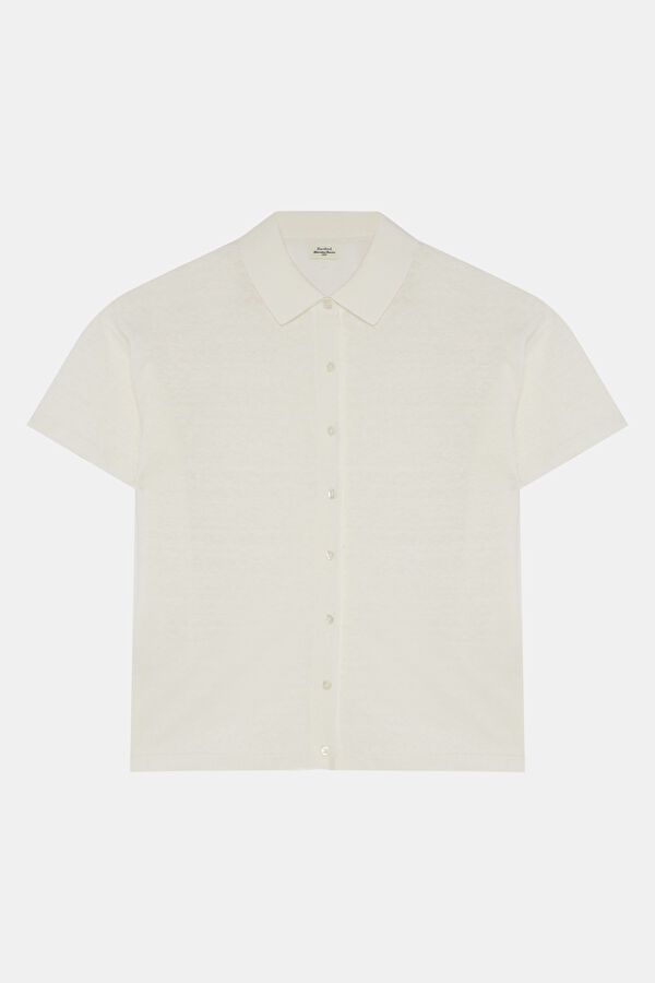 Relax Kalıp Ekru Polo Yaka Kadın T-Shirt