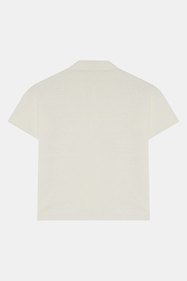 Relax Kalıp Ekru Polo Yaka Kadın T-Shirt 2