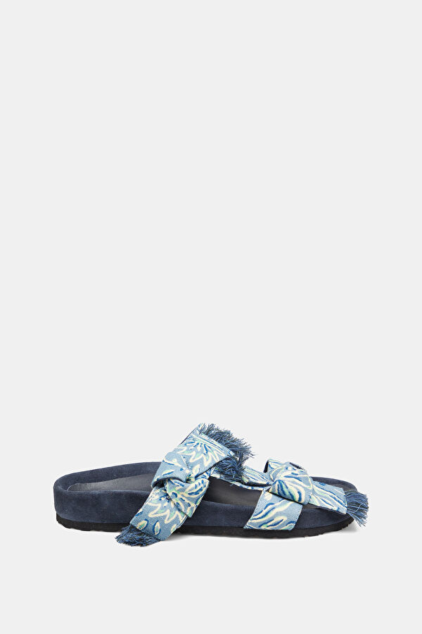 Blue Patterned Leather Slippers