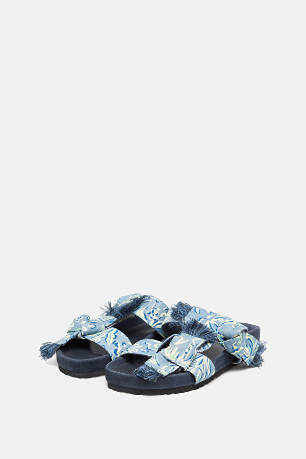 Blue Patterned Leather Slippers 2