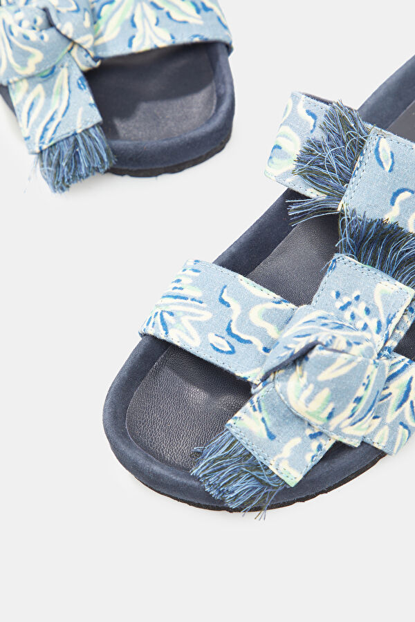Blue Patterned Leather Slippers 4