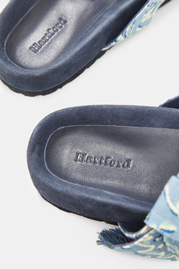 Blue Patterned Leather Slippers 5