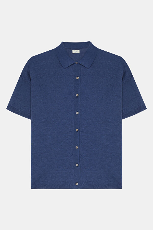 Relax Fit Navy Blue Polo Collar Women's T-Shirt
