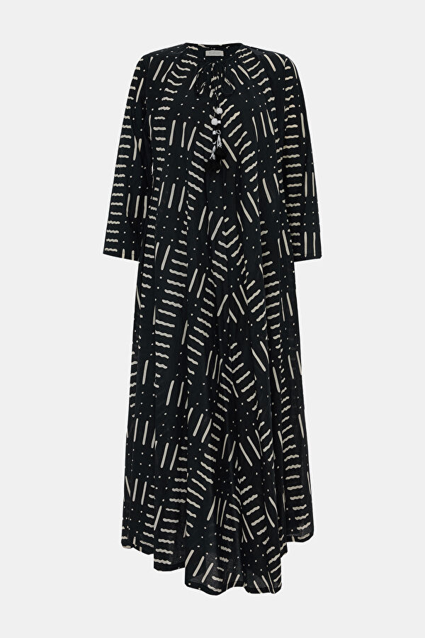 Black Floral Pattern Midi Women's Dress