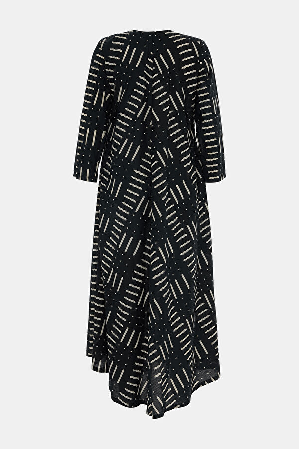 Black Floral Pattern Midi Women's Dress 2
