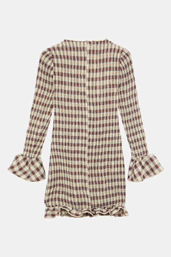 Light Brown Striped Mini Dress for Women 2