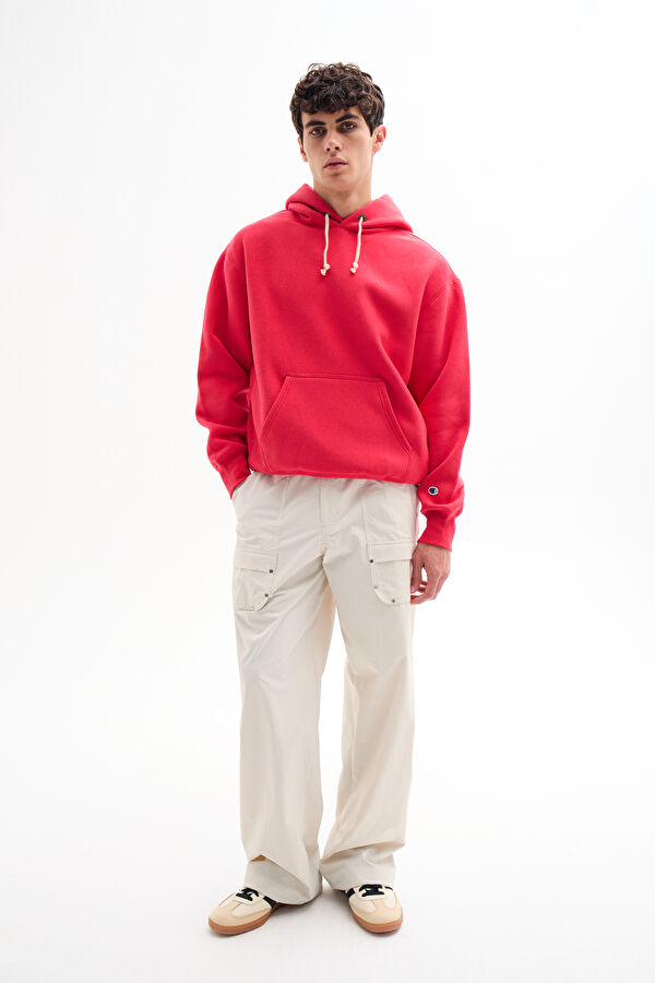 Kırmızı Relax Kalıp Kapuşonlu Erkek Sweatshirt