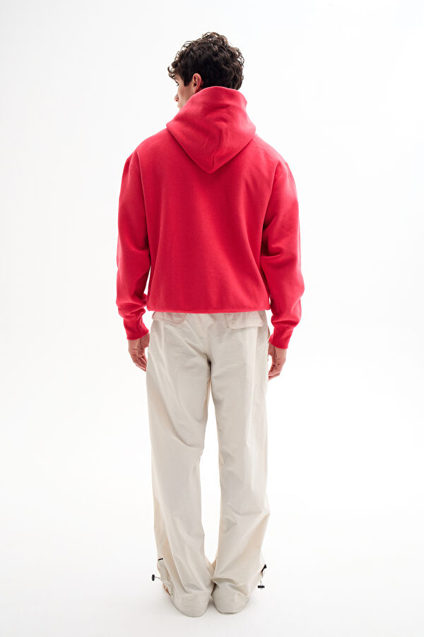 Kırmızı Relax Kalıp Kapuşonlu Erkek Sweatshirt 2
