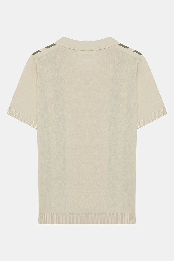 Krem Polo Yaka Çizgili Erkek T-Shirt 4