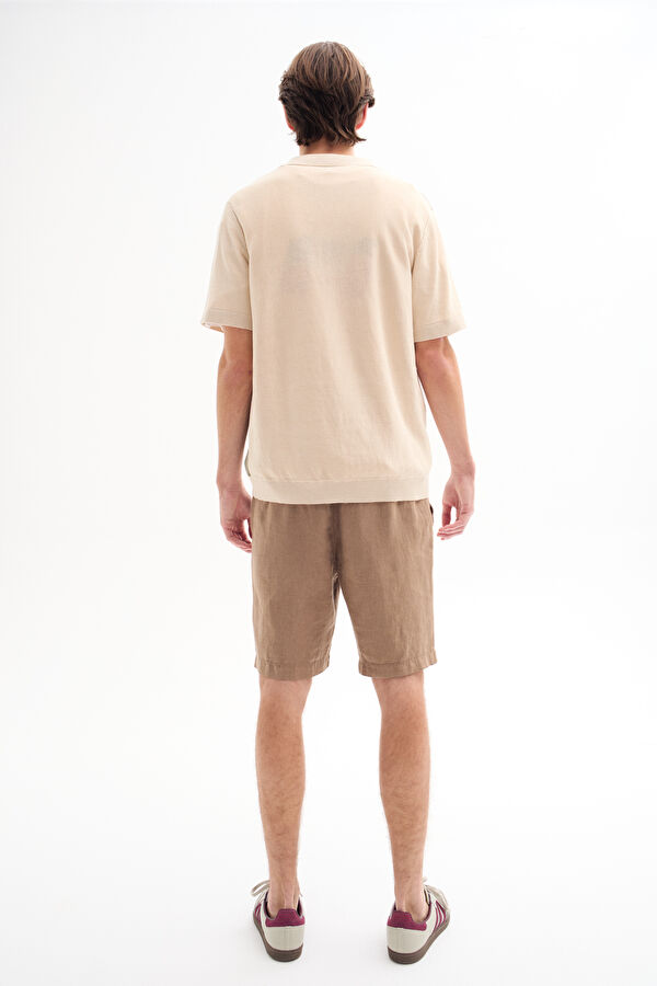 Krem Polo Yaka Çizgili Erkek T-Shirt 2