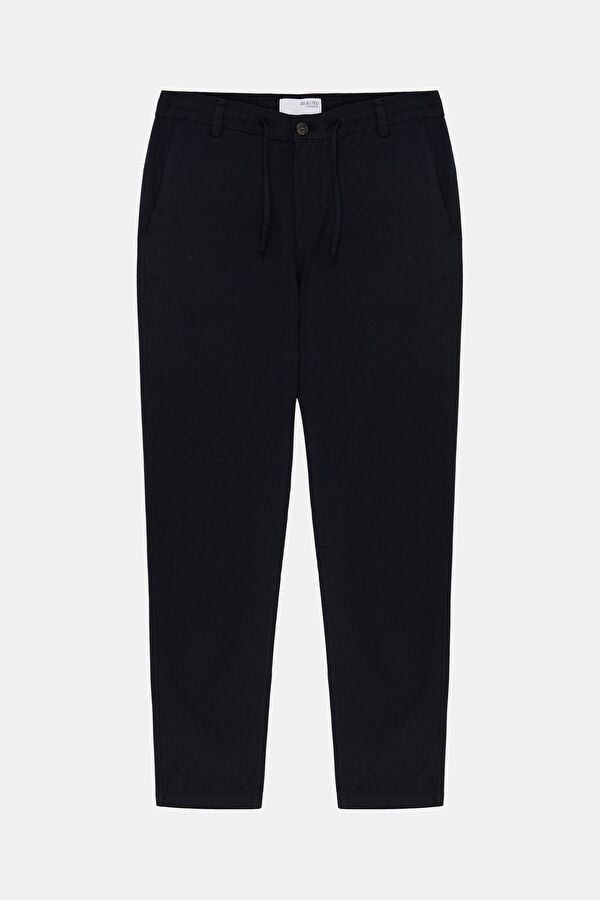 Black Straight Leg Linen Cotton Men's Trousers