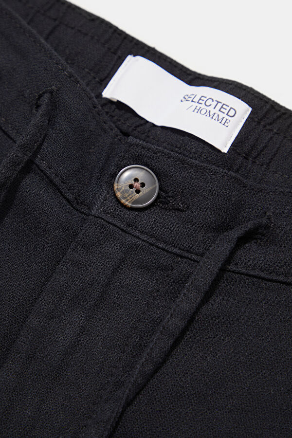 Black Straight Leg Linen Cotton Men's Trousers 3