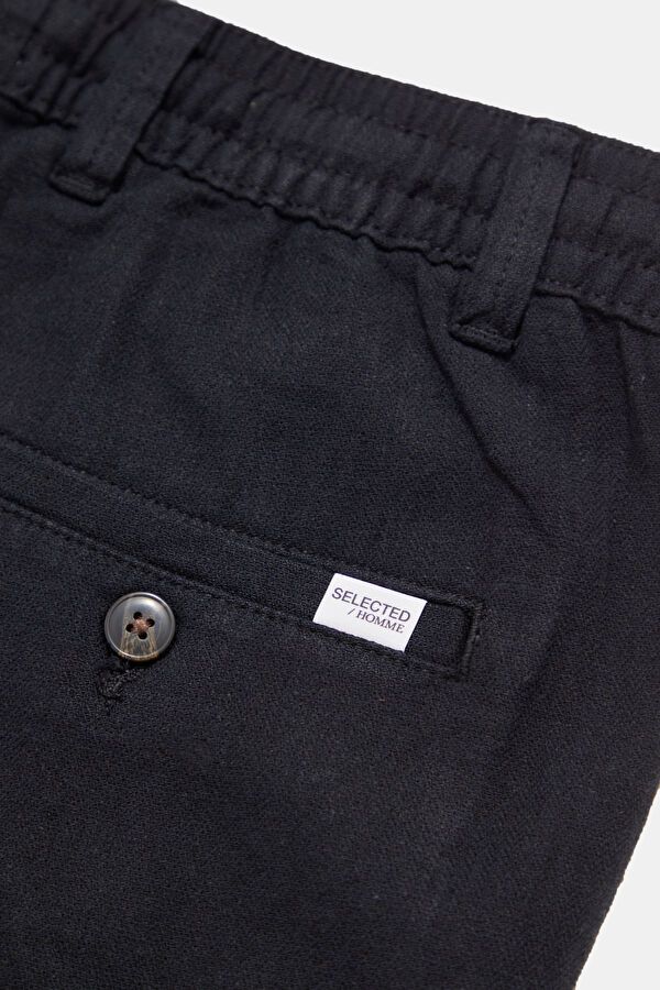 Black Straight Leg Linen Cotton Men's Trousers 4