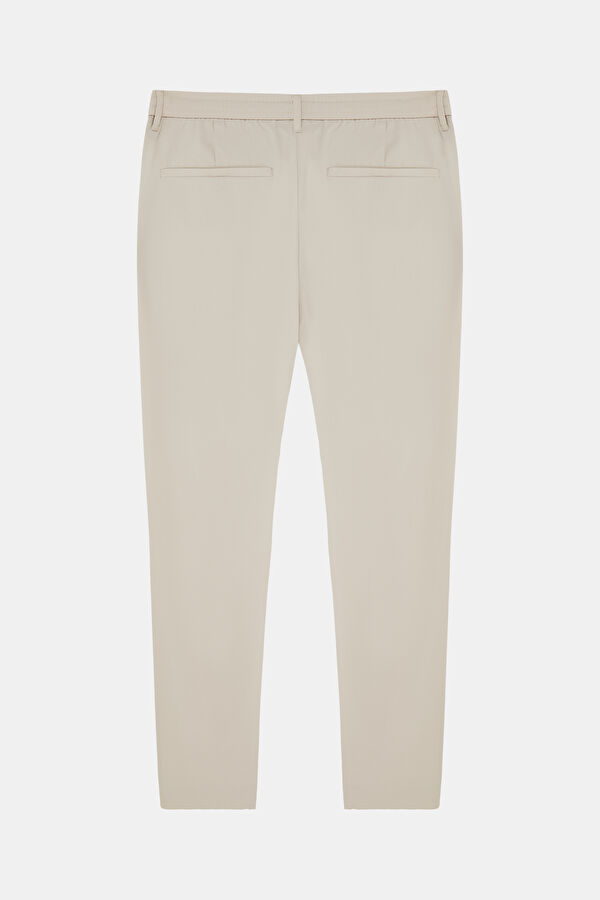 Cream-colored, straight-leg organic cotton men's trousers. 2