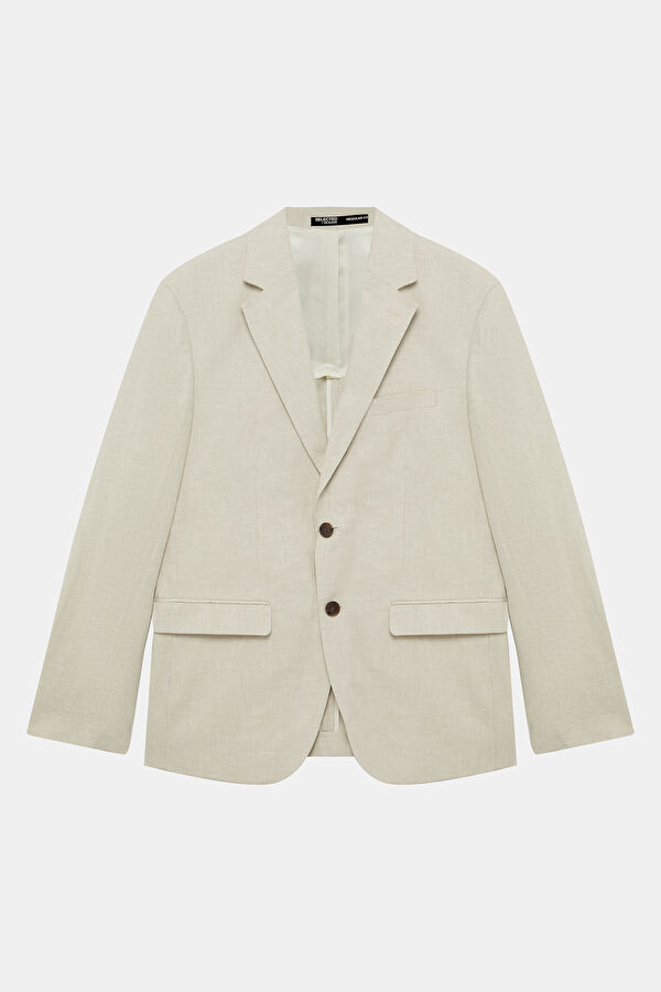 Cream Buttoned Linen Men's Jacket