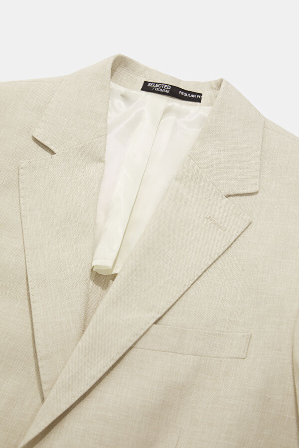 Cream Buttoned Linen Men's Jacket 3