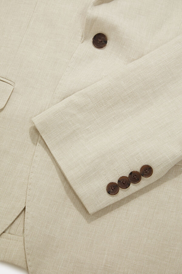 Cream Buttoned Linen Men's Jacket 4