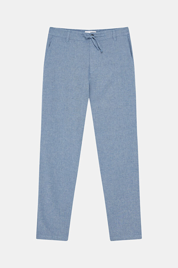 Light Blue Straight Leg Linen Cotton Men's Trousers