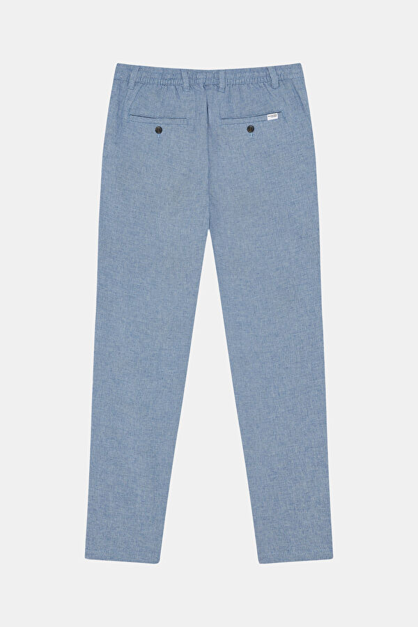 Light Blue Straight Leg Linen Cotton Men's Trousers 2
