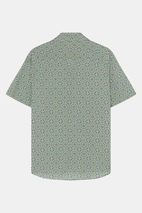 Light Green Resort Neck Linen Cotton Men's Shirt 2
