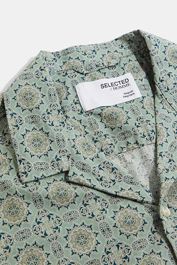 Light Green Resort Neck Linen Cotton Men's Shirt 3