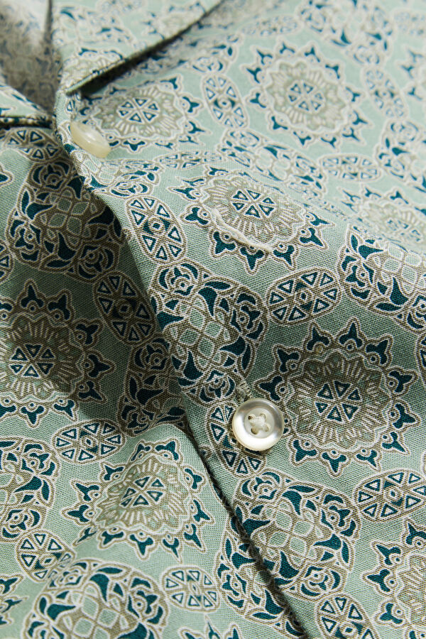 Light Green Resort Neck Linen Cotton Men's Shirt 4