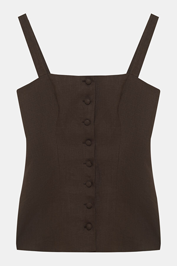 Coffee Linen Suspender Blouse