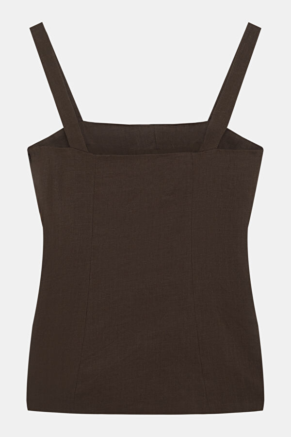 Coffee Linen Suspender Blouse 2
