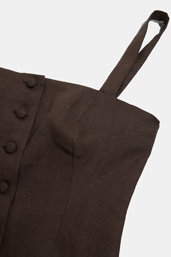 Coffee Linen Suspender Blouse 3
