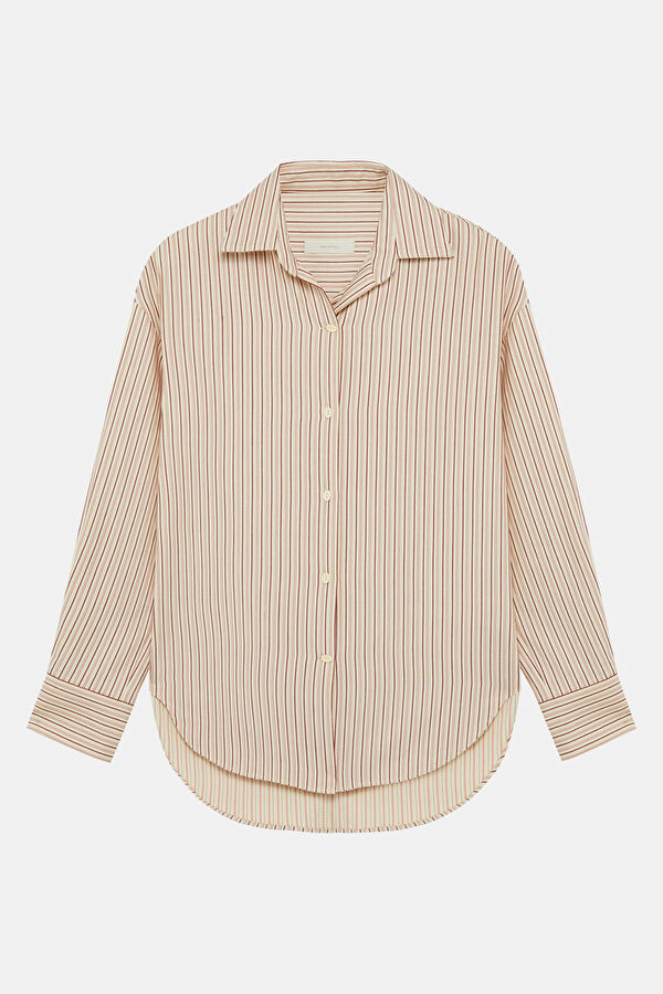 Relaxed Fit Light Pink Striped Women's Shirt 3