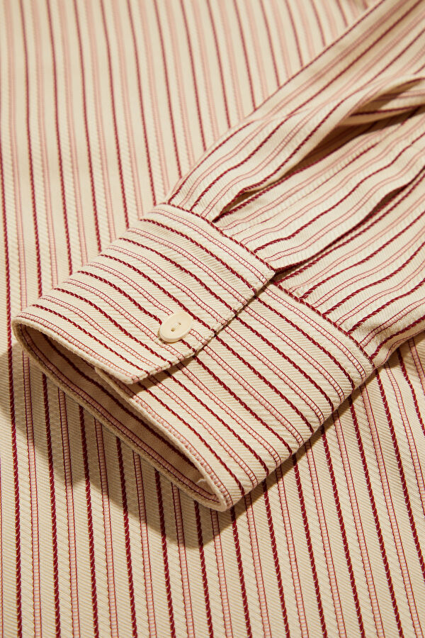 Relaxed Fit Light Pink Striped Women's Shirt 6