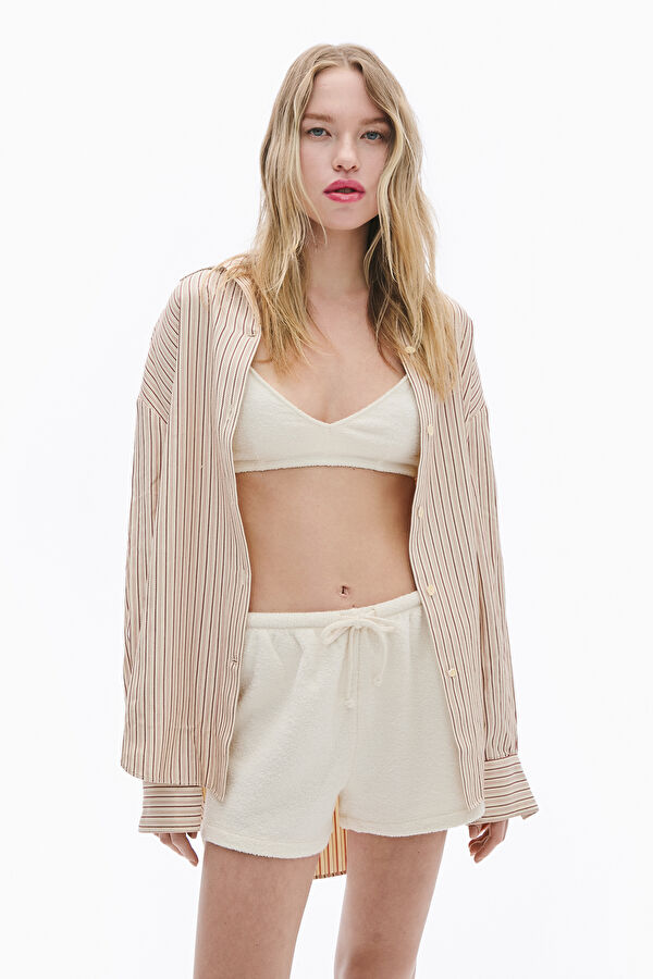 Relaxed Fit Light Pink Striped Women's Shirt