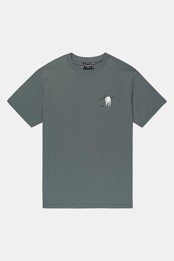 Relax Kalıp Gri Bisiklet Yaka Baskılı T-Shirt 3