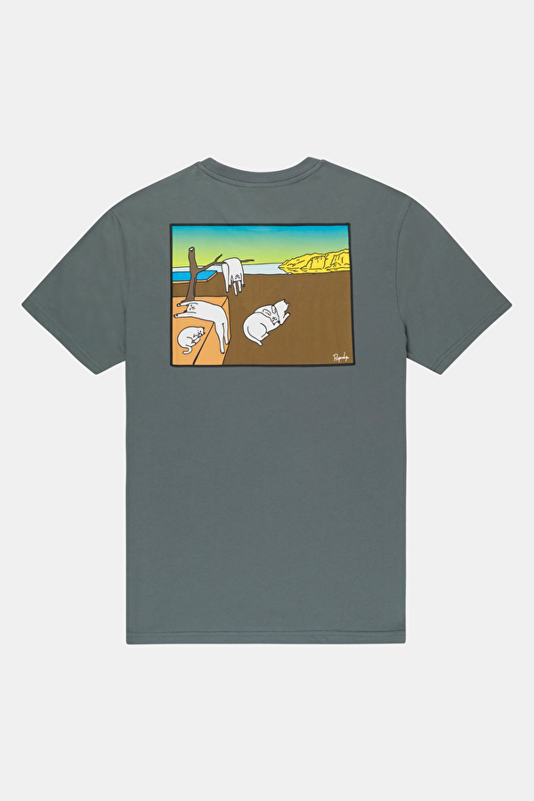 Relax Kalıp Gri Bisiklet Yaka Baskılı T-Shirt 4